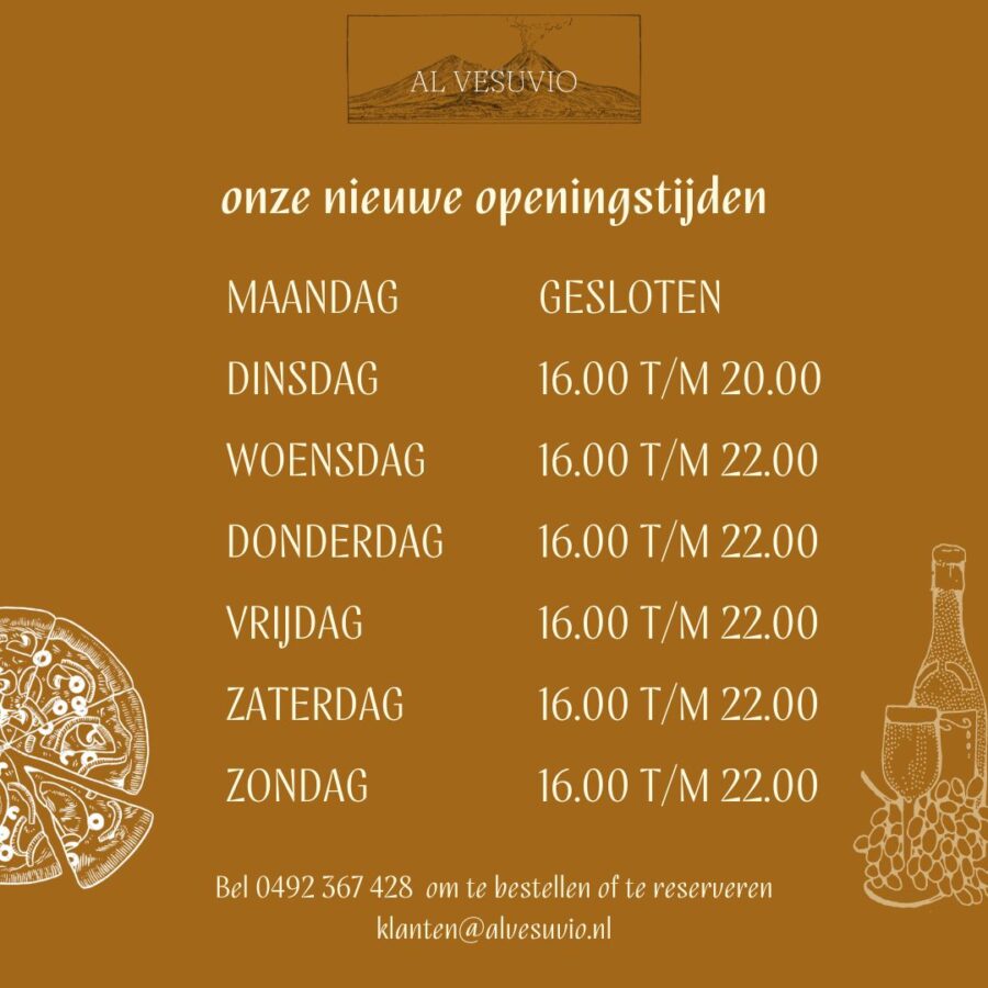 Nieuwe Openingstijden vanaf 8-4-2024