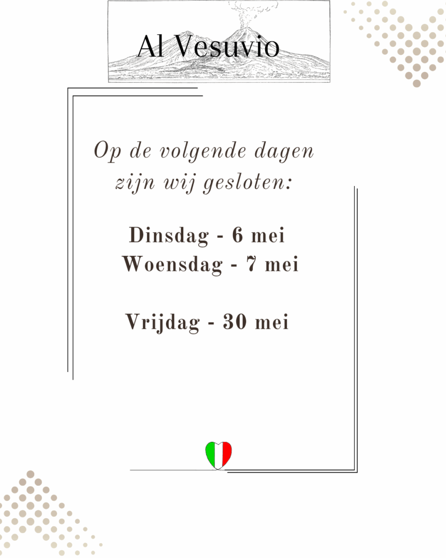 6-7 en 30 mei zijn wij gesloten.