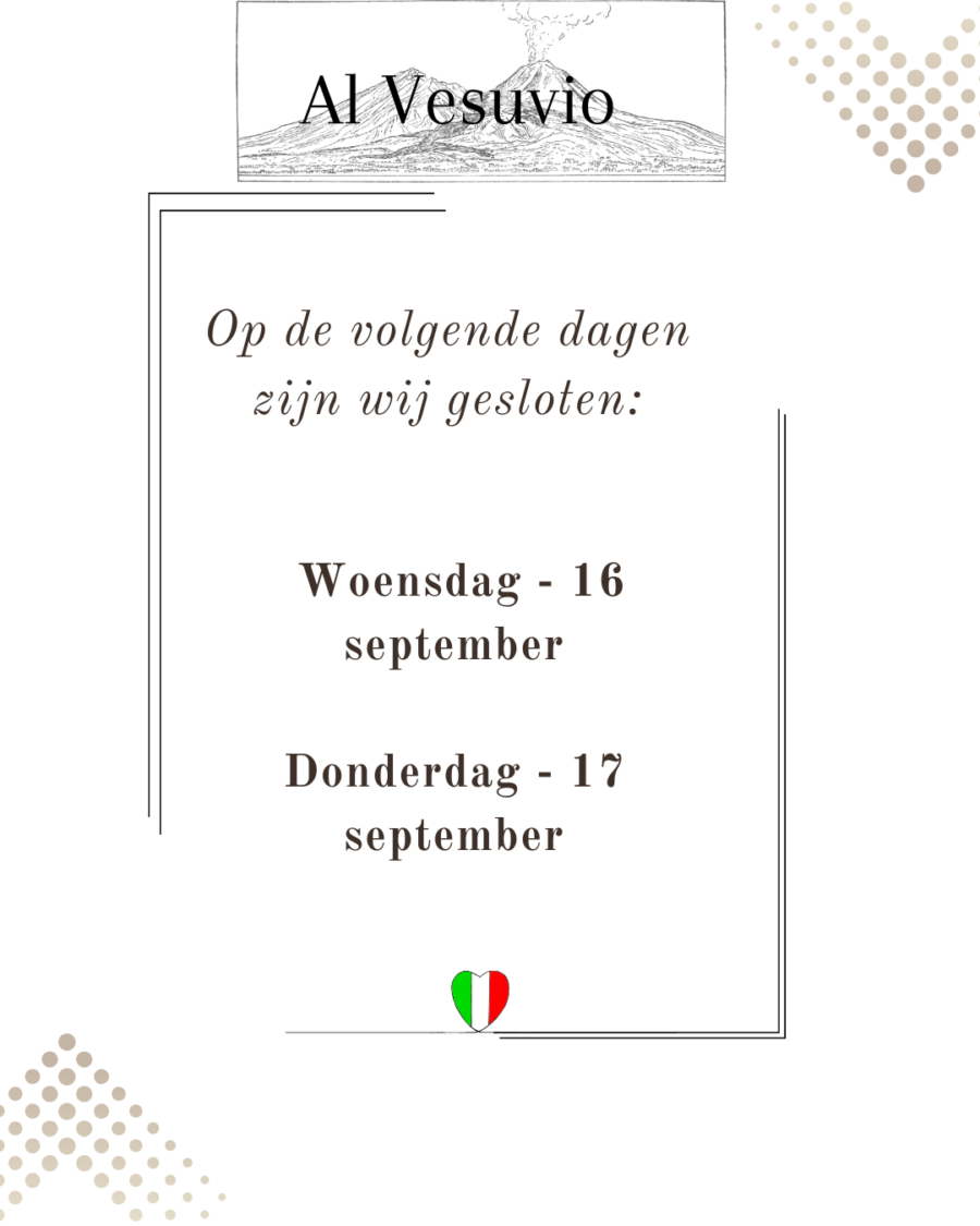 Woensdag 16 en donderdag 17 september zijn wij gesloten
